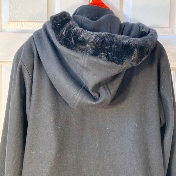 BLACK HERMAN KAY CAR COAT HOOD w FAUX FUR SIZE 8 - Picture 6 of 8